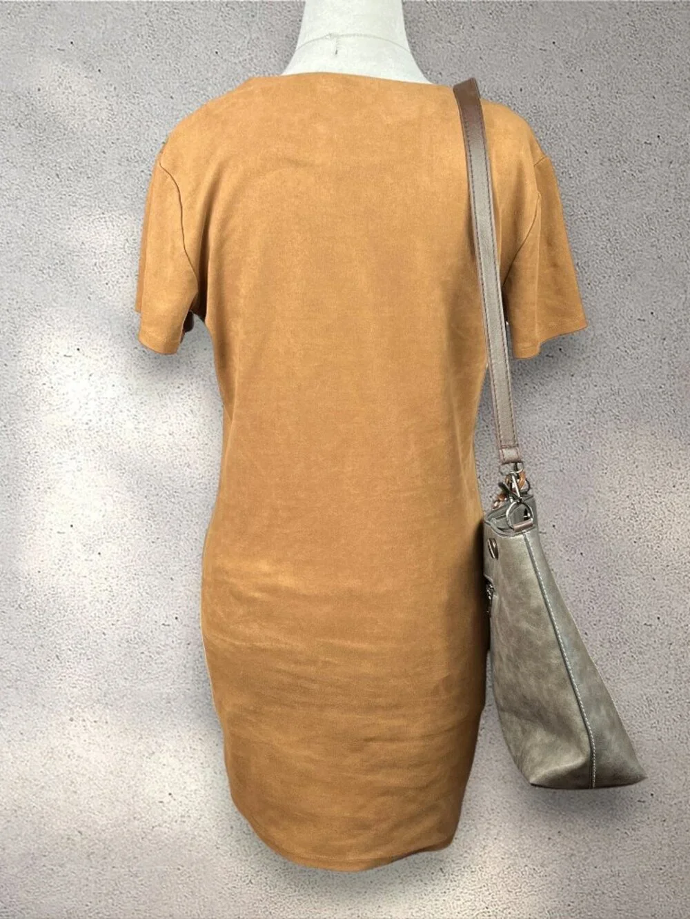 WAYF Fox Catcher Faux Suede Dress Women's S Tan Mini Shift Autumn Party Bohemian
